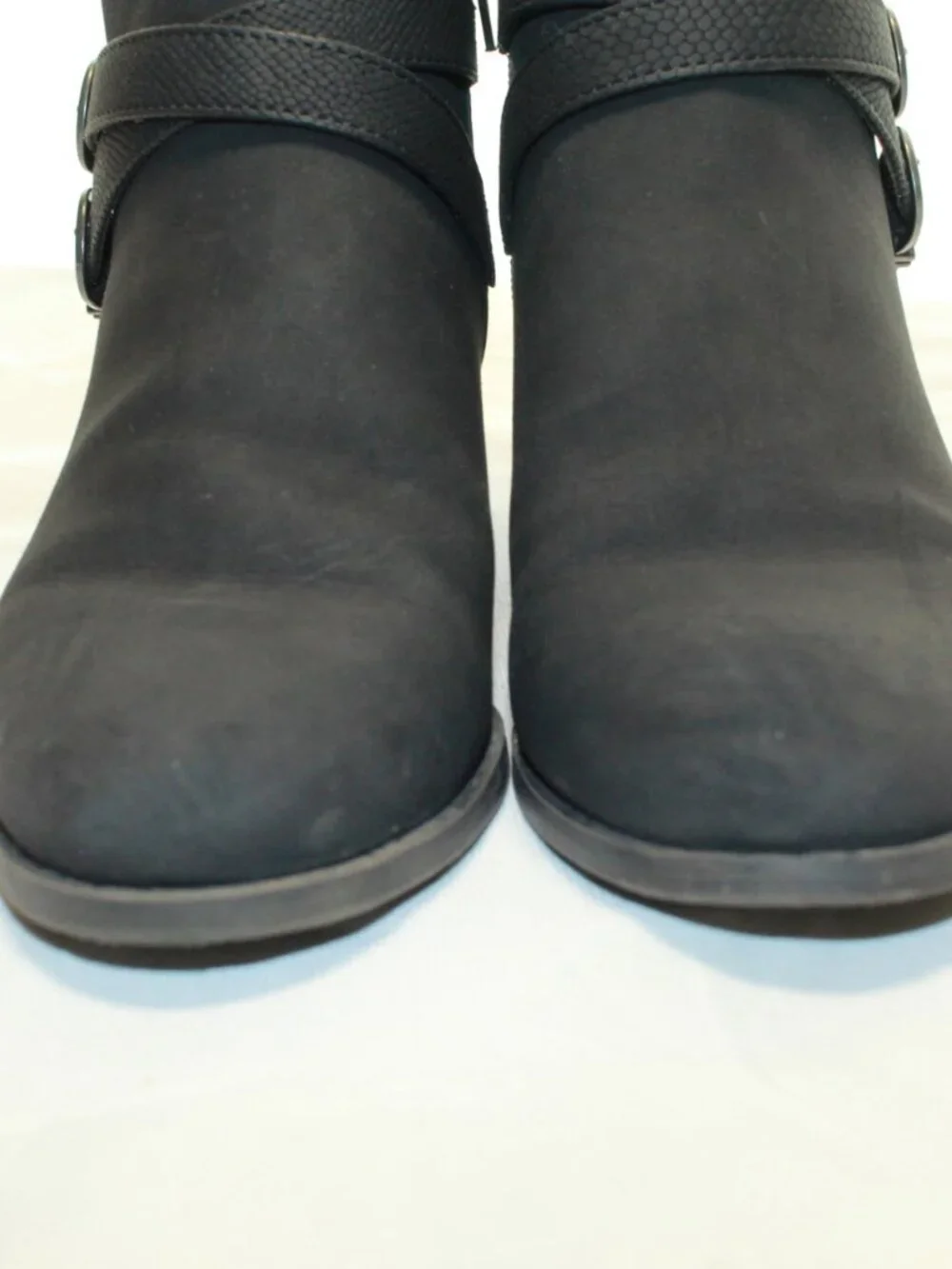 Life Stride SZ 8.5M Black Blaire Western Buckle Faux Nubuck  Side Zip Ankle Boot